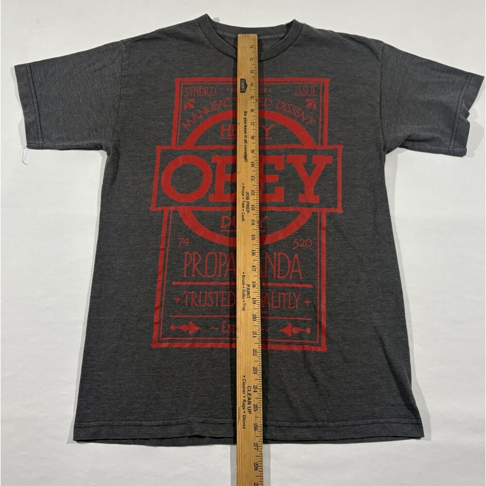 OBEY Heavy Duty Propaganda Trusted Quality Est. 1989 Gray Tee Print T Shirt Sz M - Picture 4 of 9